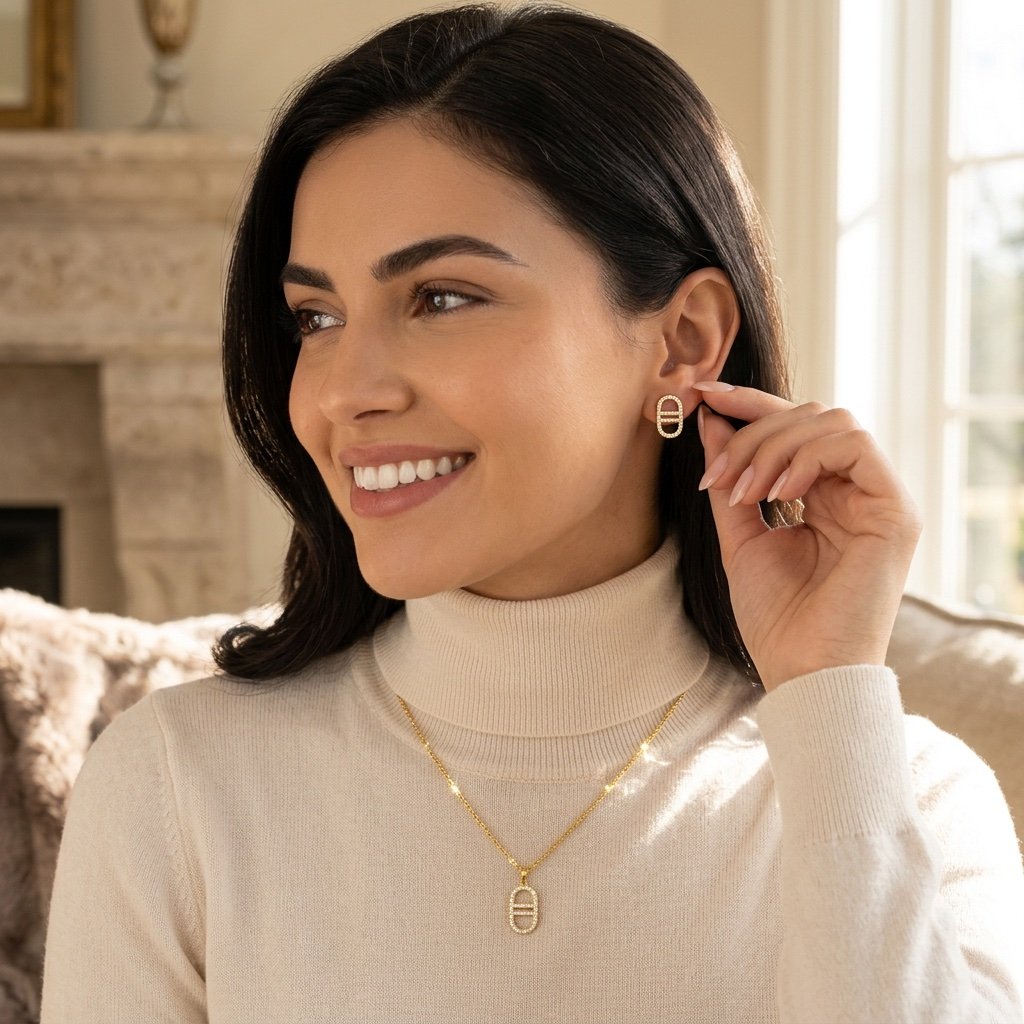 سلسال وحلق ذهبي SS010 - صورة 2