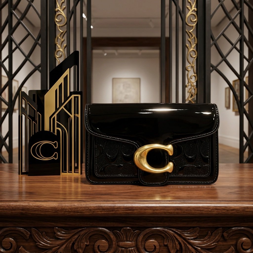 شنطة كتف أسود لامع  COAC - صورة 2
