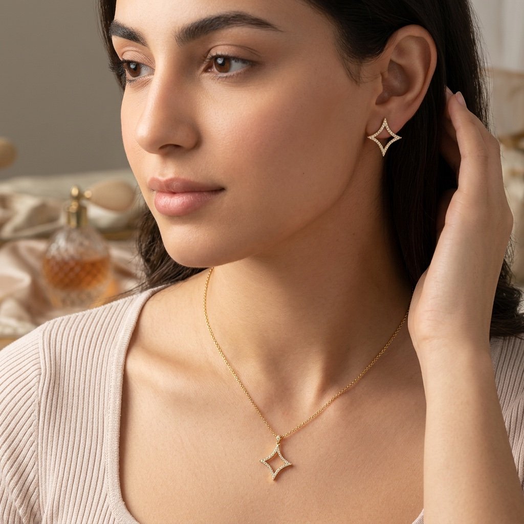 سلسال وحلق ذهبي SS015 - صورة 2
