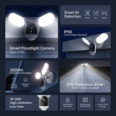كاميرا مراقبة ذكية خارجية مع إضاءة |  Tapo C720 SMART FLOODLIGHT CAMERA - صورة 2