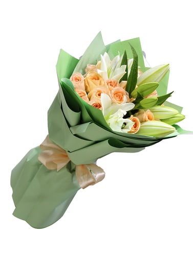peachy Damask rose bouquet-709 - Image 1