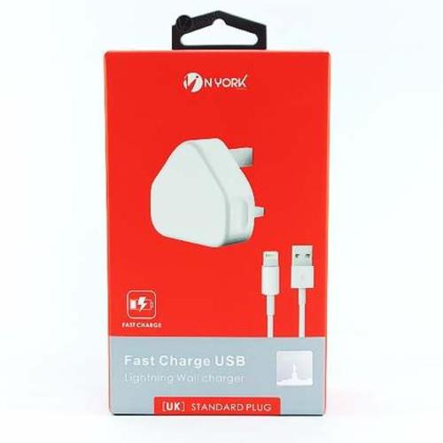 NYORK FAST CHARGE USB LIGHTNING WALL CHARGER No.1376E - Image 1