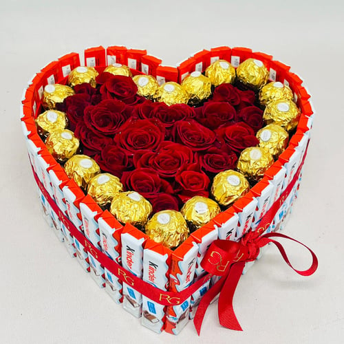 Red roses box with Ferrero Rocher chocolate-32 - Image 1