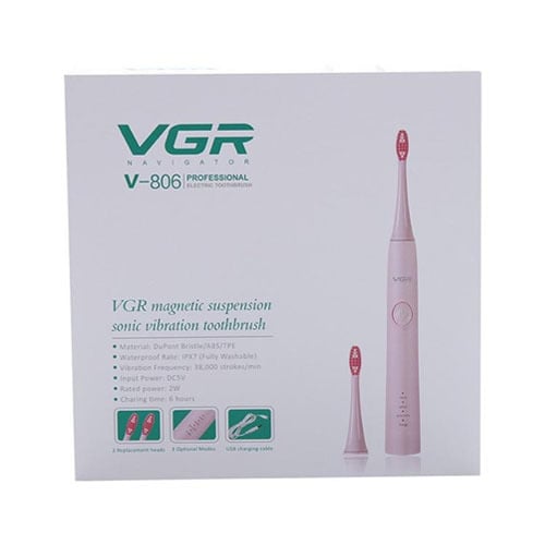 VGR V-806 IPX7 USB Magnetic Suspension Sonic Shock Toothbrush Pink No.384E - Image 1