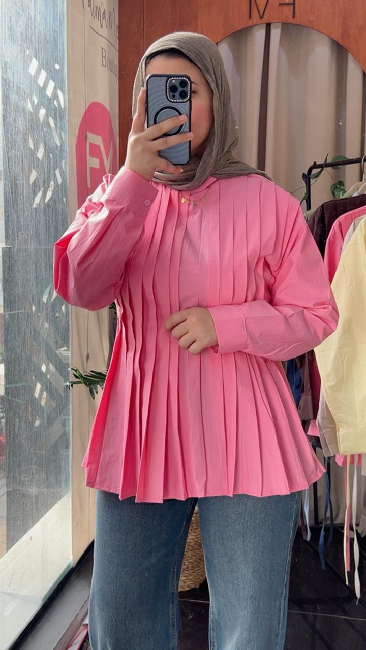 Pleated Blouse with Tie - Image 3