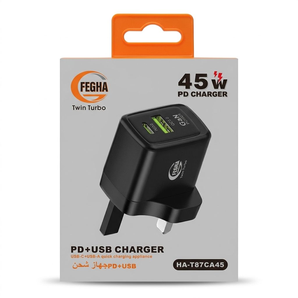 شاحن جداري سريع 45W بنفذ USB و Type-C - صورة 3