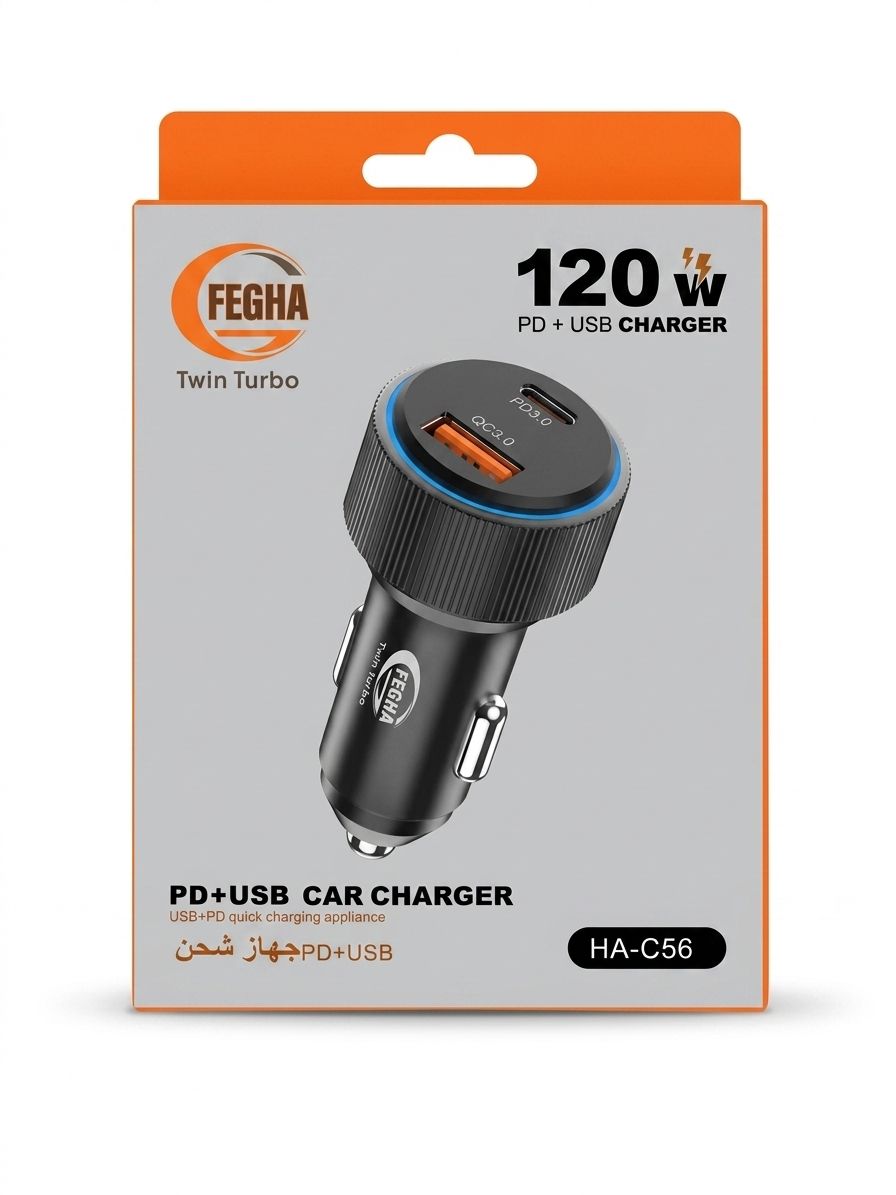 شاحن سيارة سريع 120W PD + USB (منفذين) - صورة 2
