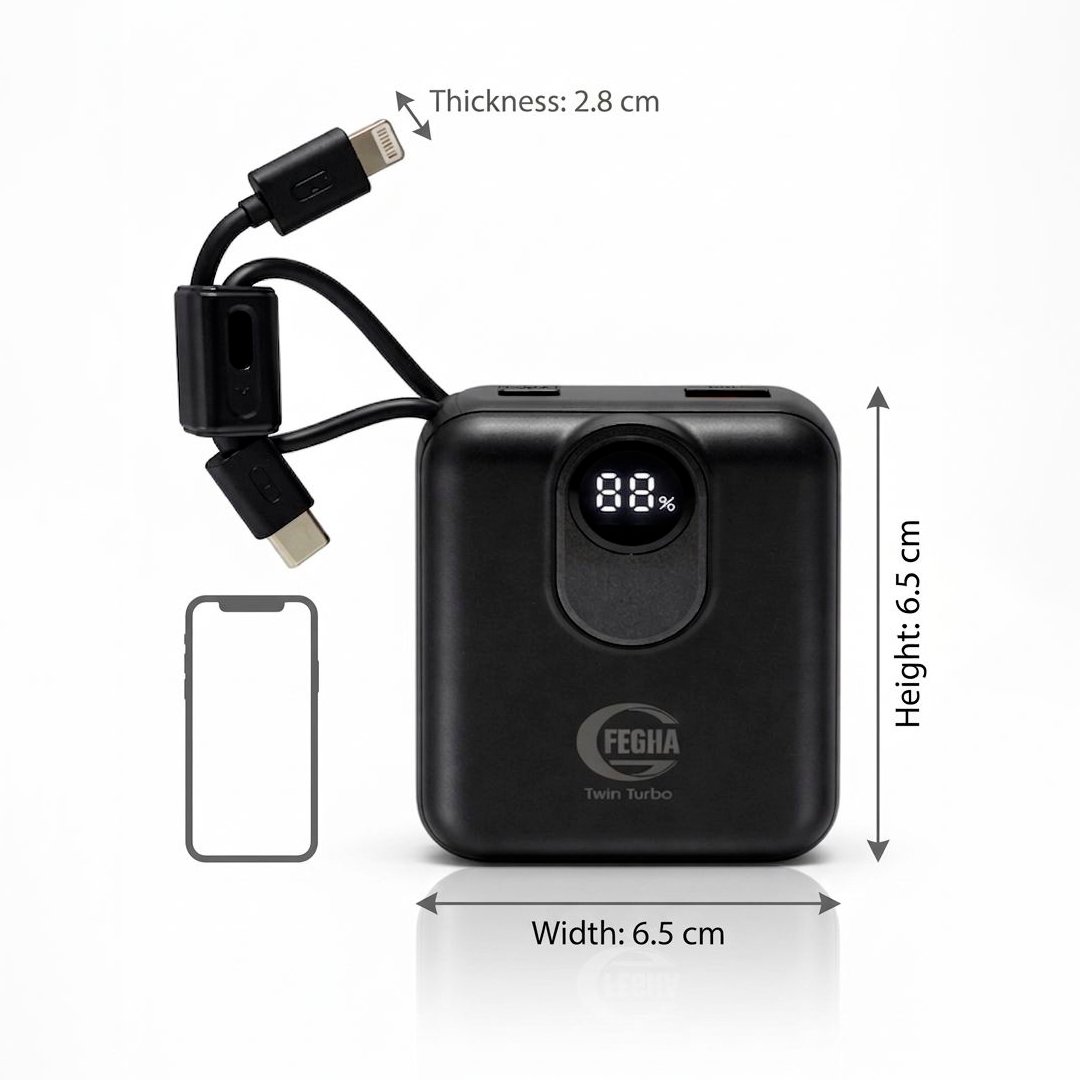 باور بانك 10000mAh بشحن سريع وكابل مدمج - صورة 2