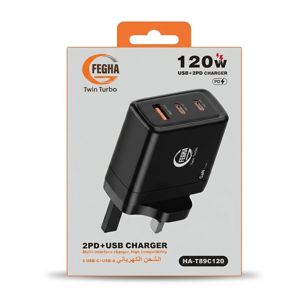 شاحن جداري سريع 120W GaN بثلاث منافذ - صورة 2