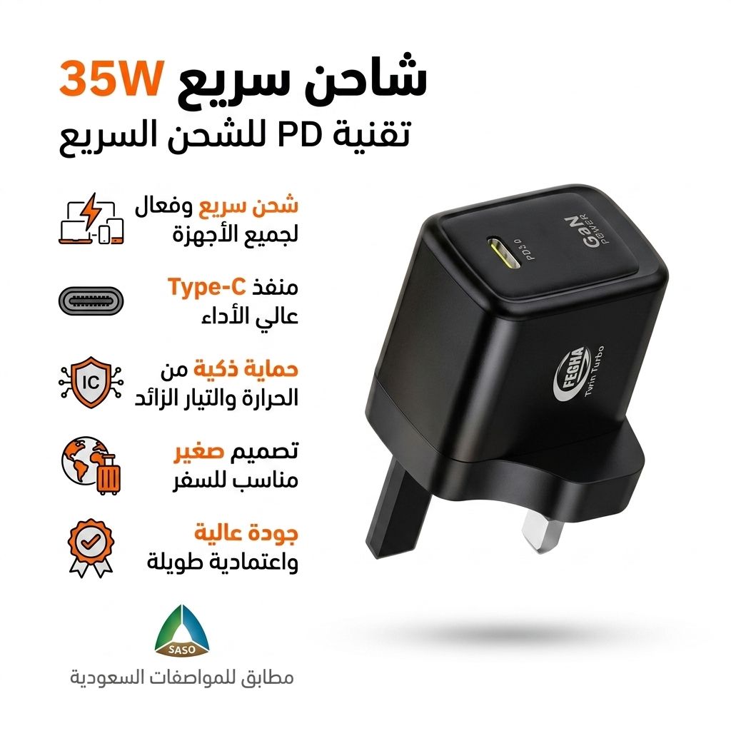 شاحن جداري سريع 35W PD (Type-C) - صورة 1