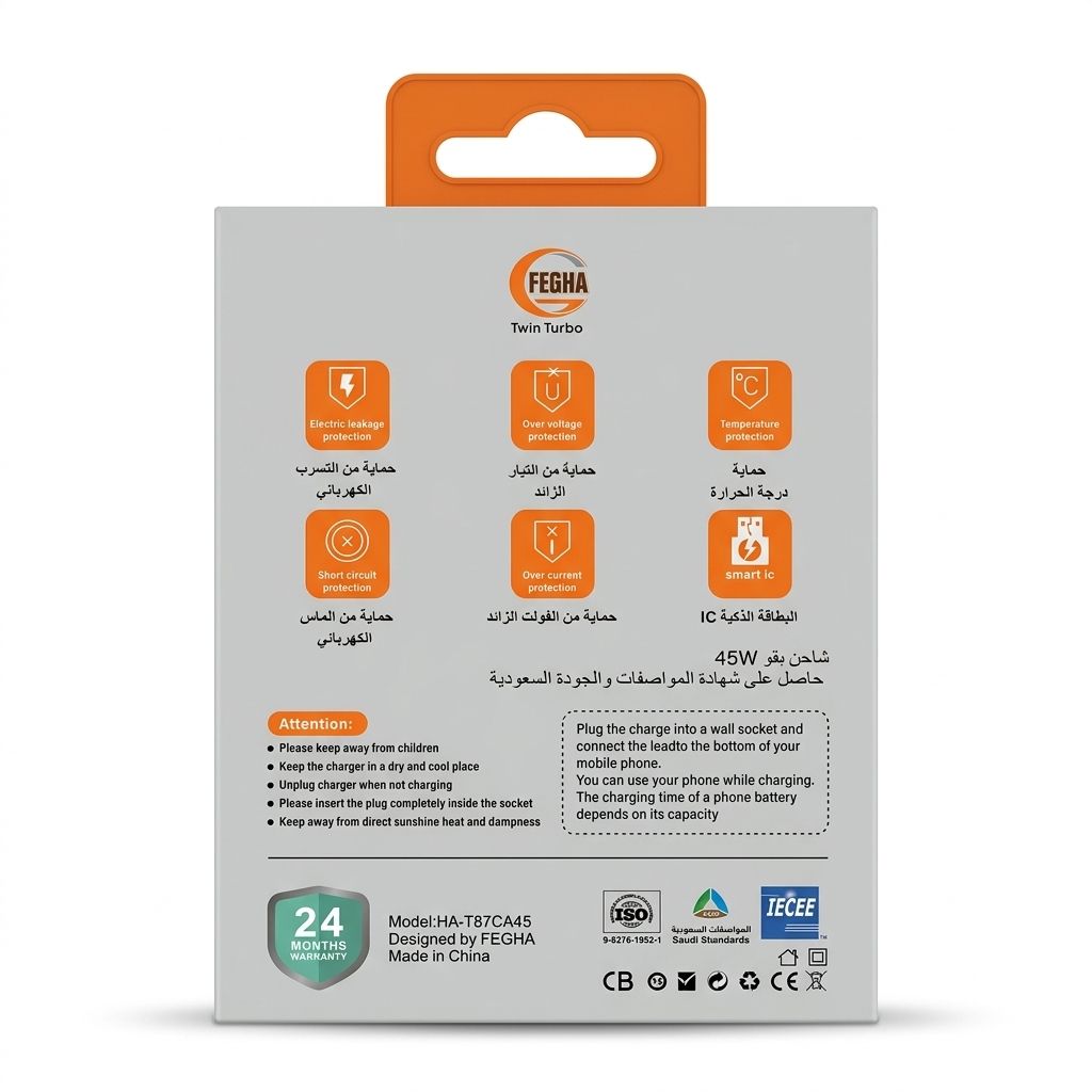شاحن جداري سريع 45W بنفذ USB و Type-C - صورة 2