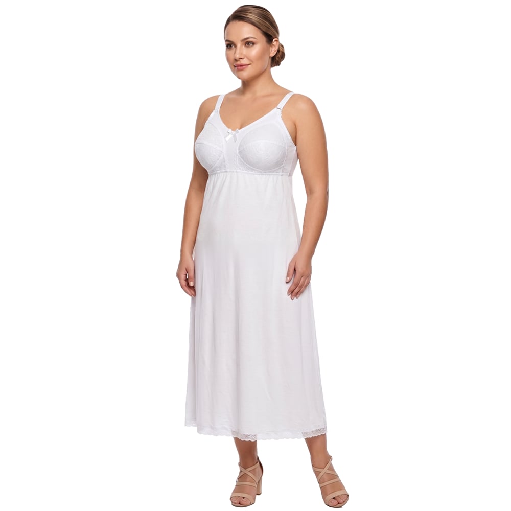 L955 Long Cotton Slip - with Built-in Adjustable Bra - Image 11