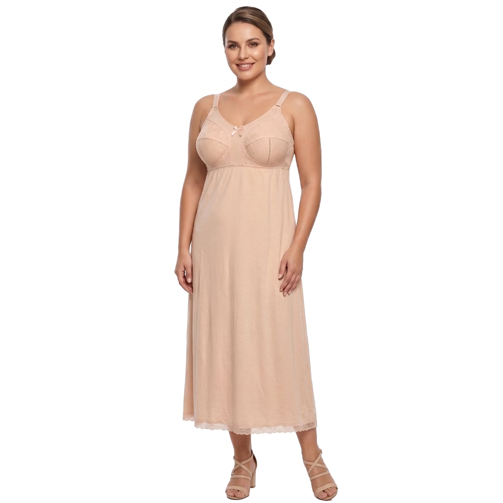 L955 Long Cotton Slip - with Built-in Adjustable Bra - Image 6