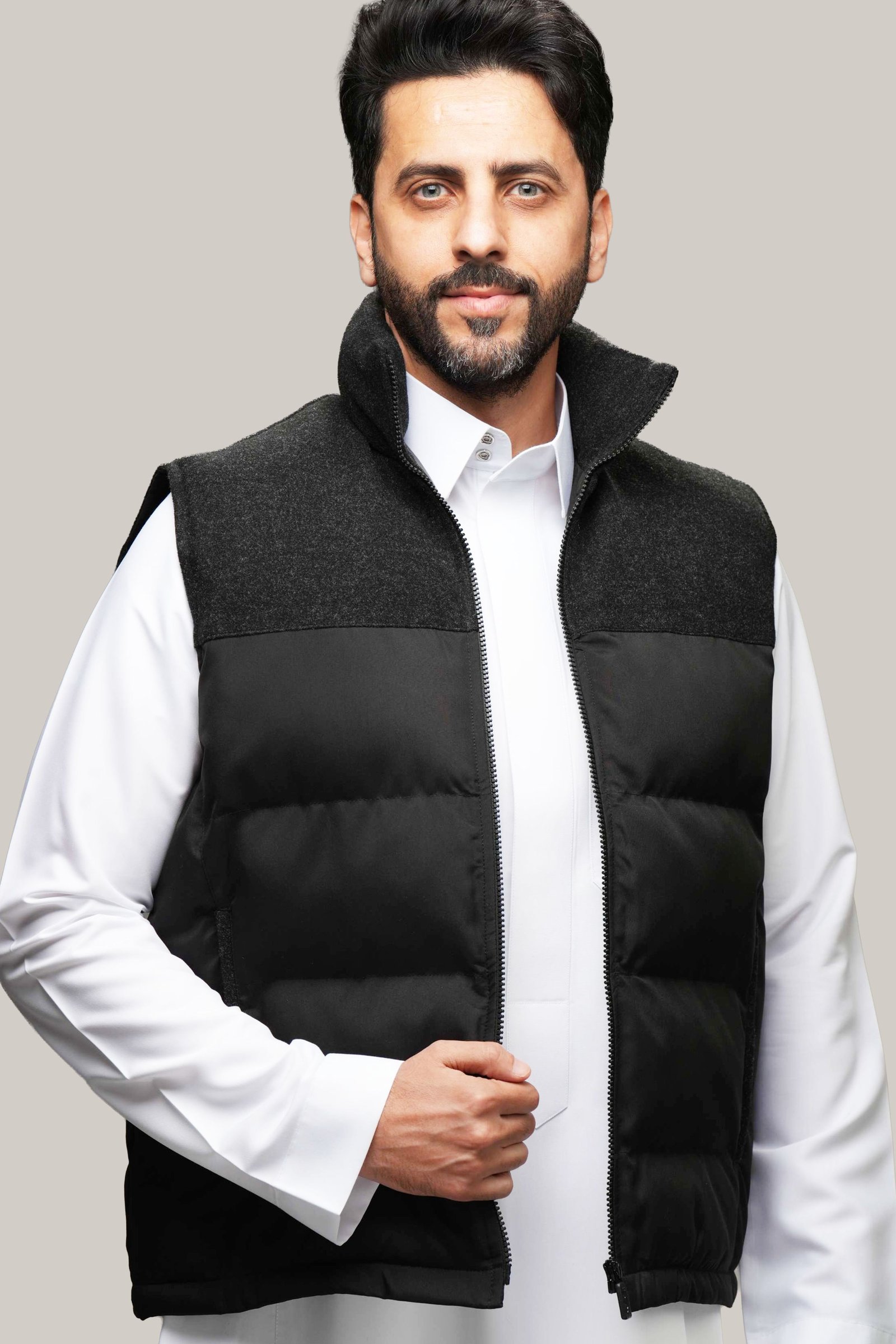 سديرية ويندبروف جوخ + قطن بلون أسود W114 - صورة 2