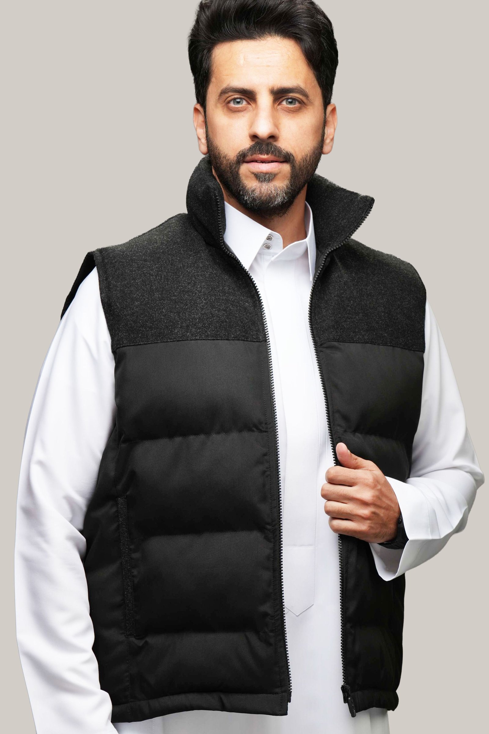 سديرية ويندبروف جوخ + قطن بلون أسود W114 - صورة 3