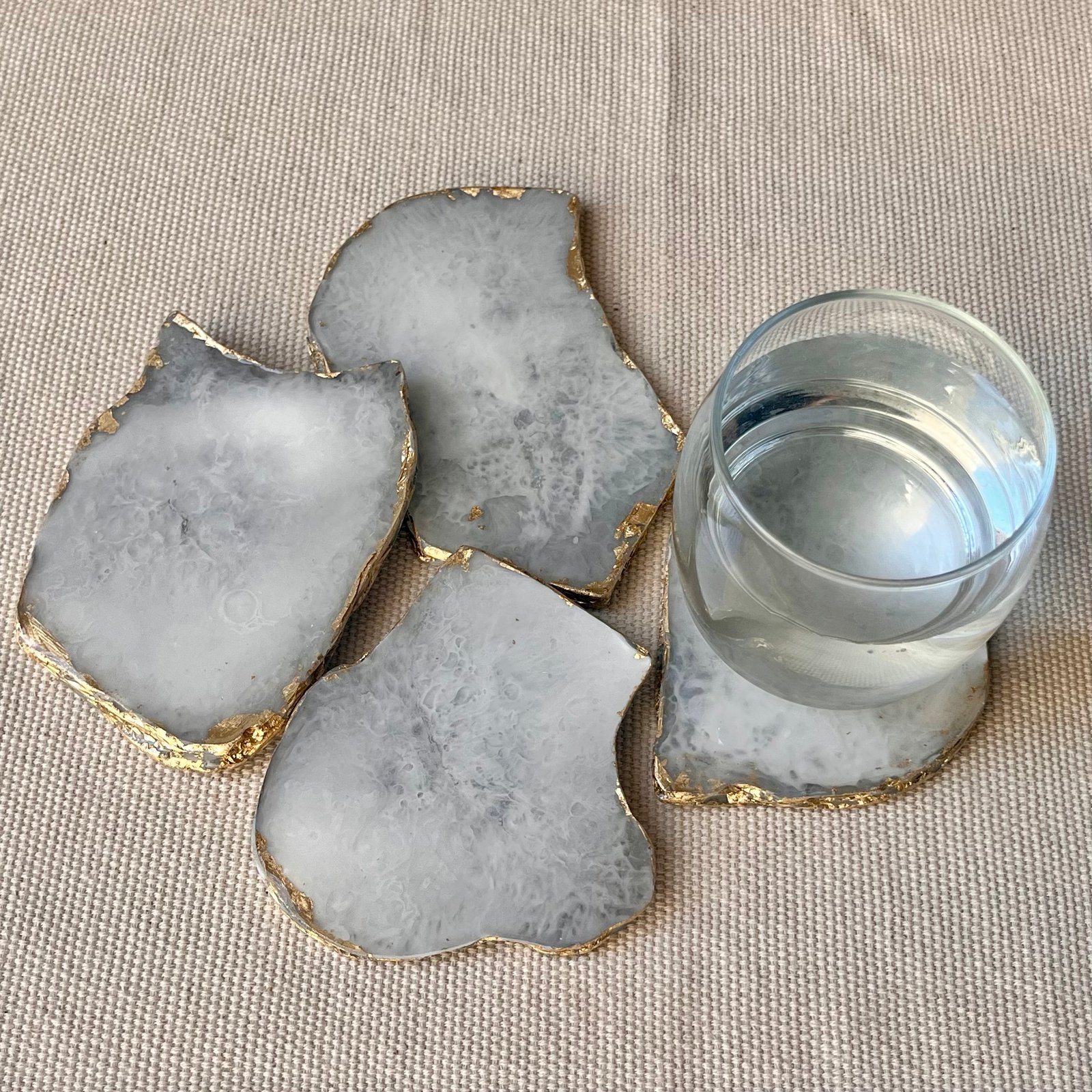 Grey / White agate coasters With Gold Edges - Image 8