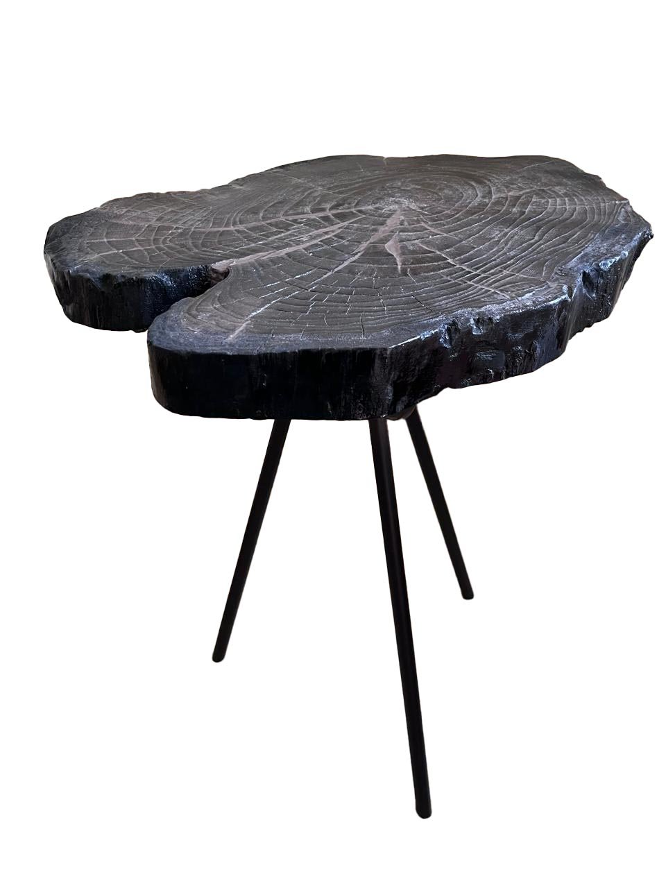 Black Tree Log Side Table - Image 1