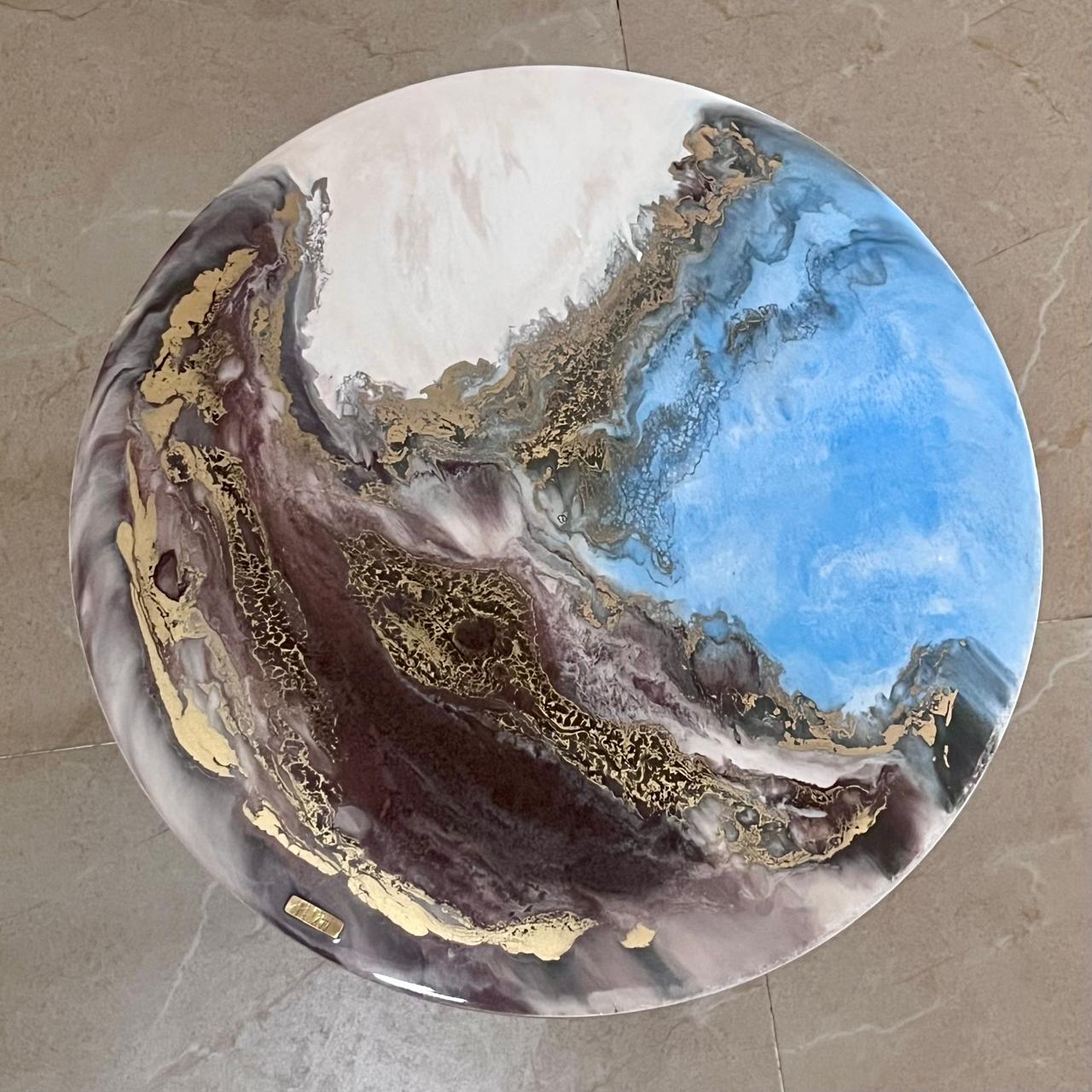 Light Blue & Maroon Center Tables set of 2 - صورة 3