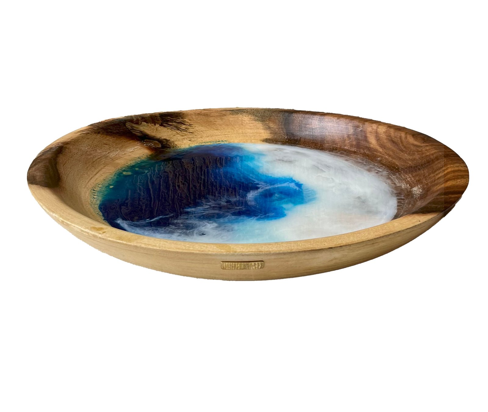 White & Sea Blue Epoxy Bowl – Handmade Art Piece - Image 2