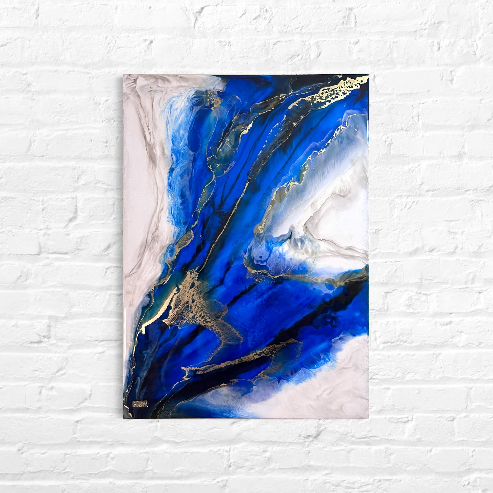 Blue & gold marble painting - Image 3