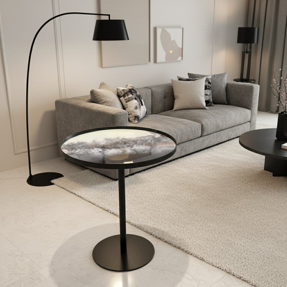Cream/ Black Steel Side table - صورة 1
