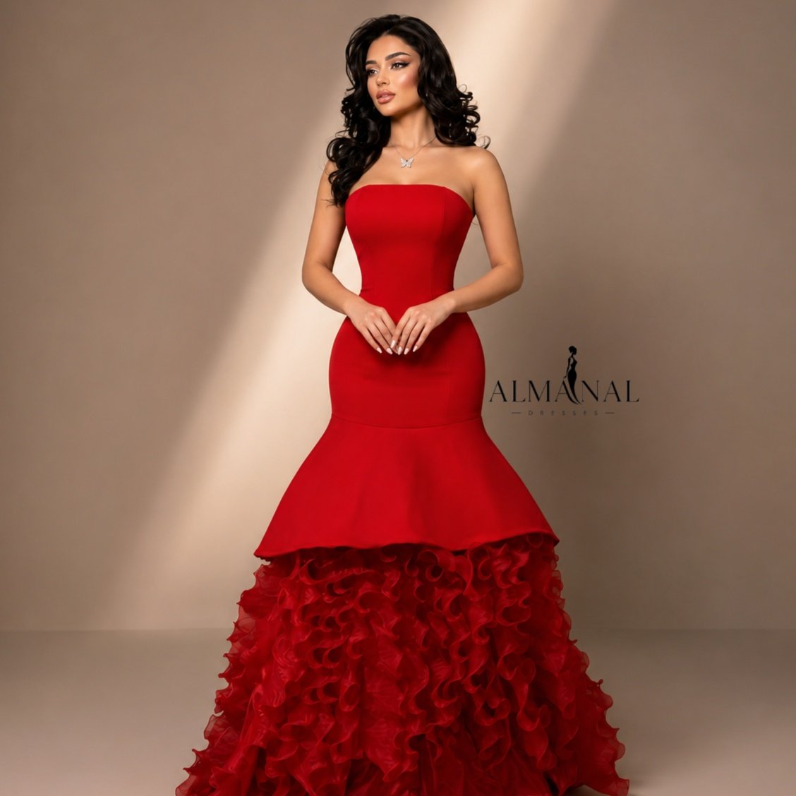 فستان سهره كريب باربي احمر توب - صورة 1