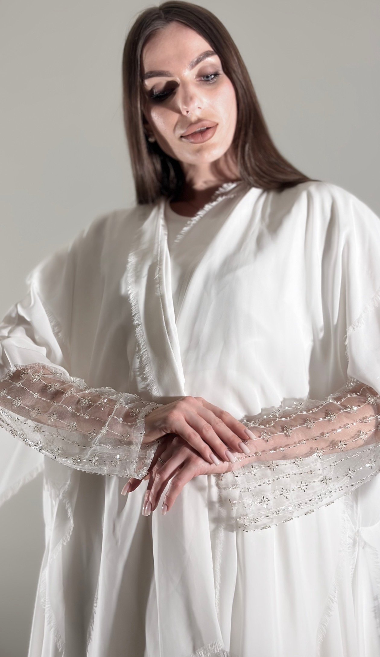 Layers chiffon abaya embroidered sleeves - صورة 2
