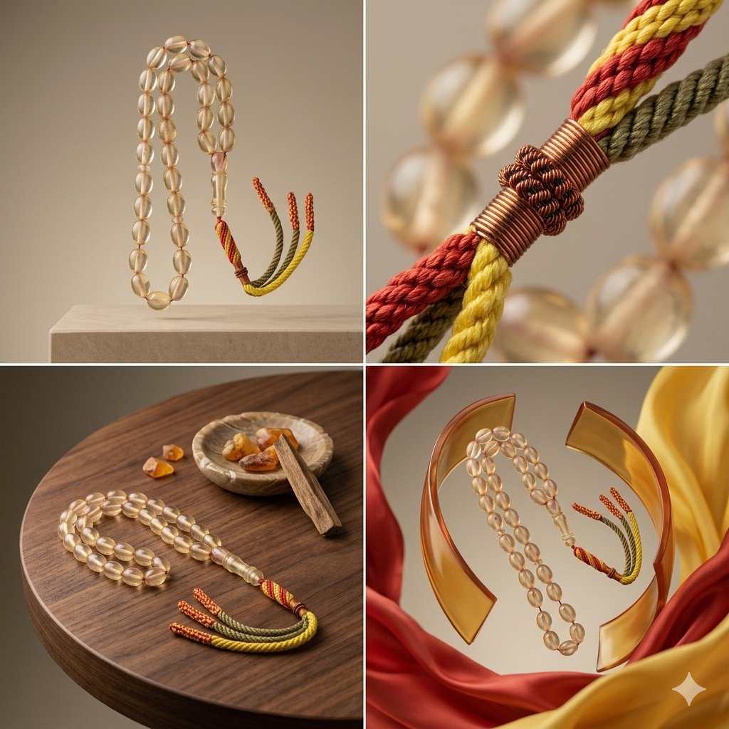مسباح تراب كهرمان اصفر شفاف بيضاوي - صورة 1