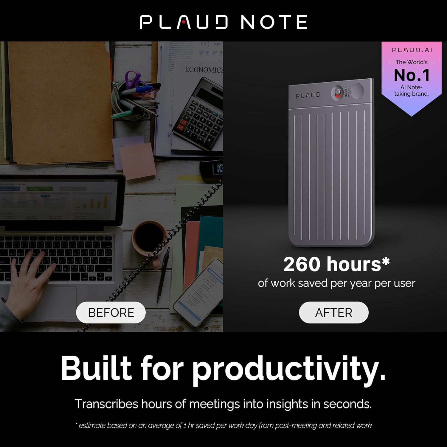 مسجل الصوت الذكي PLAUD Note مع حافظة – نسخ وتلخيص بالذكاء الاصطناعي، سعة 64 جيجابايت، يدعم 112 لغة - صورة 3