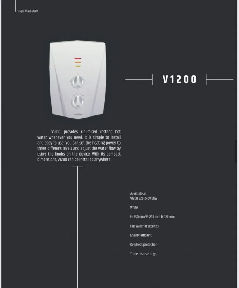 سخان فوري تركي V1200 فيتو Veito الجديد - صورة 3