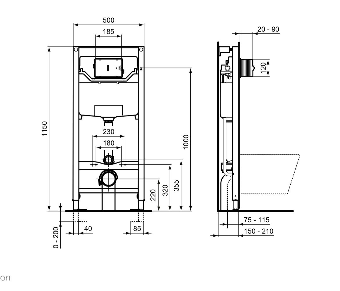Ideal Standard ProSys Pneumatic Wall Hung Toilet Frame and Cistern - Image 2