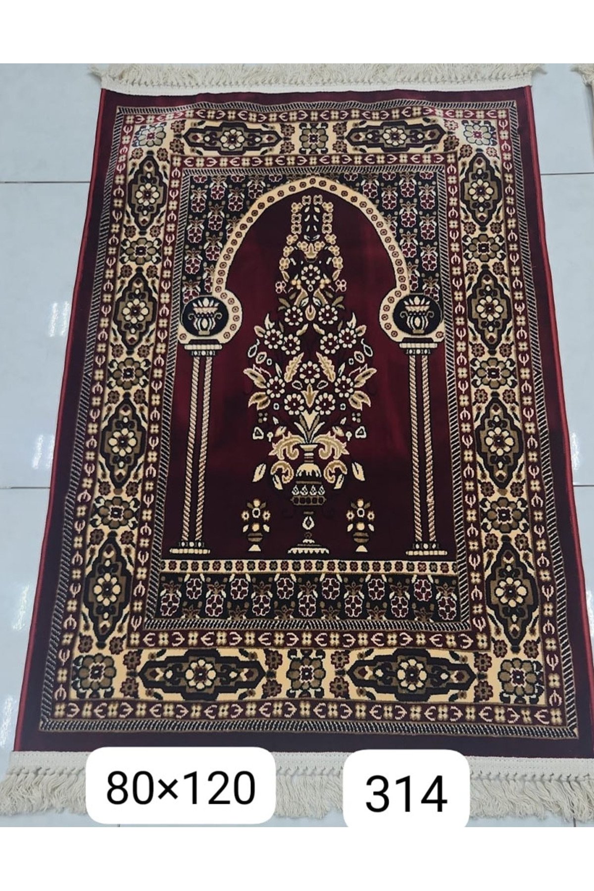 سجادة صلاة تركية الصنع باللون الأحمر ومقاس 80x120 سم. - صورة 1