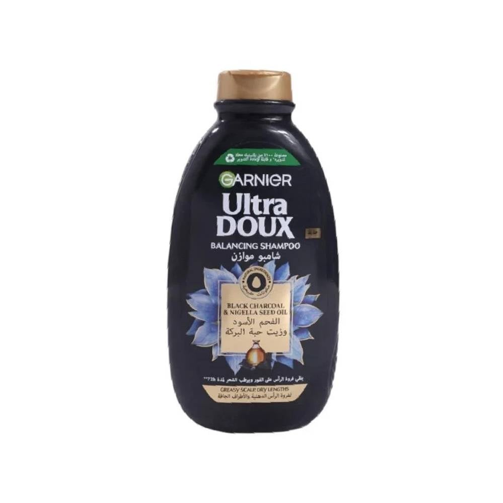 Garnier Ultra Doux Balancing Shampoo with Black Charcoal & Nigella Seed Oil – Balance for Oily Scalp and Dry Ends 400ML - Image 1