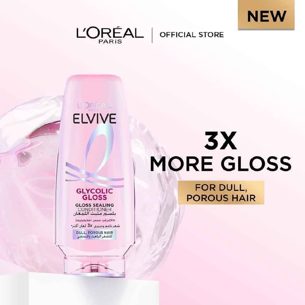 L'Oréal Paris Elvive Glycolic Gloss Gloss Sealing Conditioner for Dull & Porous Hair 360ML - Image 2