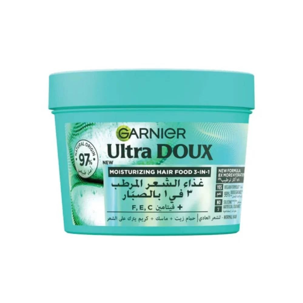 Garnier Ultra Doux Aloe Vera Hair Food 3-in-1 – Intensive Moisturizing Treatment for All Hair Types 390ML - Image 1