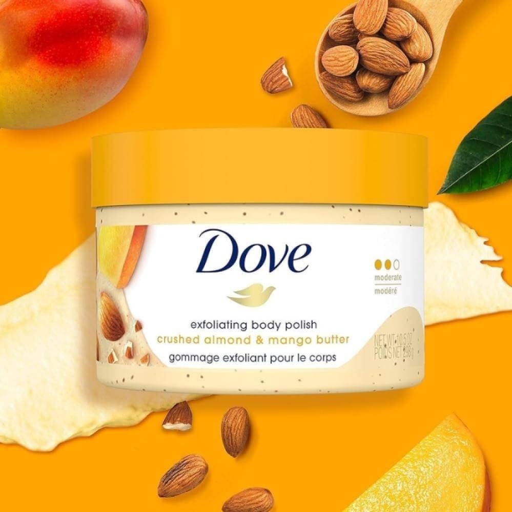 Dove Exfoliating Body Polish Crushed Almond & Mango Butter – Smooth, Nourished & Radiant Skin 298g - Image 2