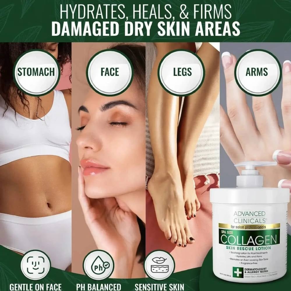 Advanced Clinicals Collagen Skin Rescue Lotion – Hydrating & Firming Body Lotion 454g - Image 2