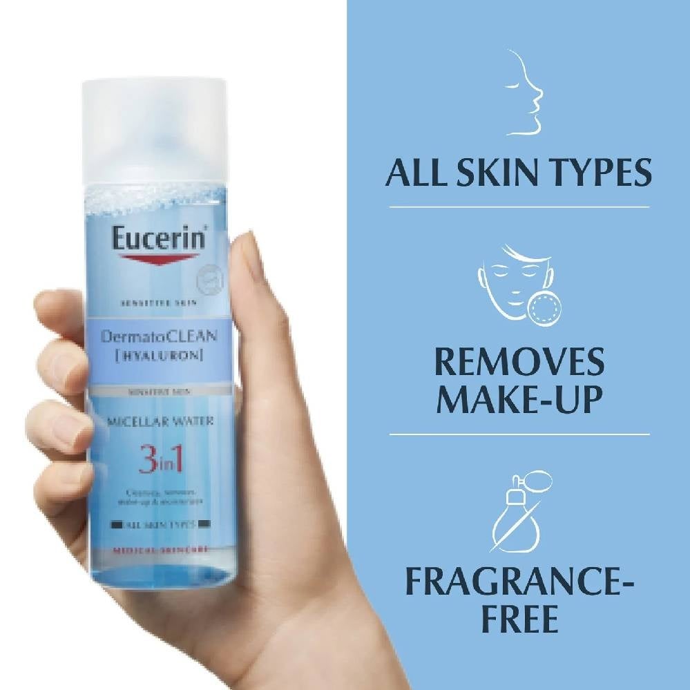 Eucerin DermatoCLEAN [Hyaluron] Micellar Water 3-in-1 for Sensitive Skin – Cleanses, Removes Makeup & Moisturizes 200ml - Image 2