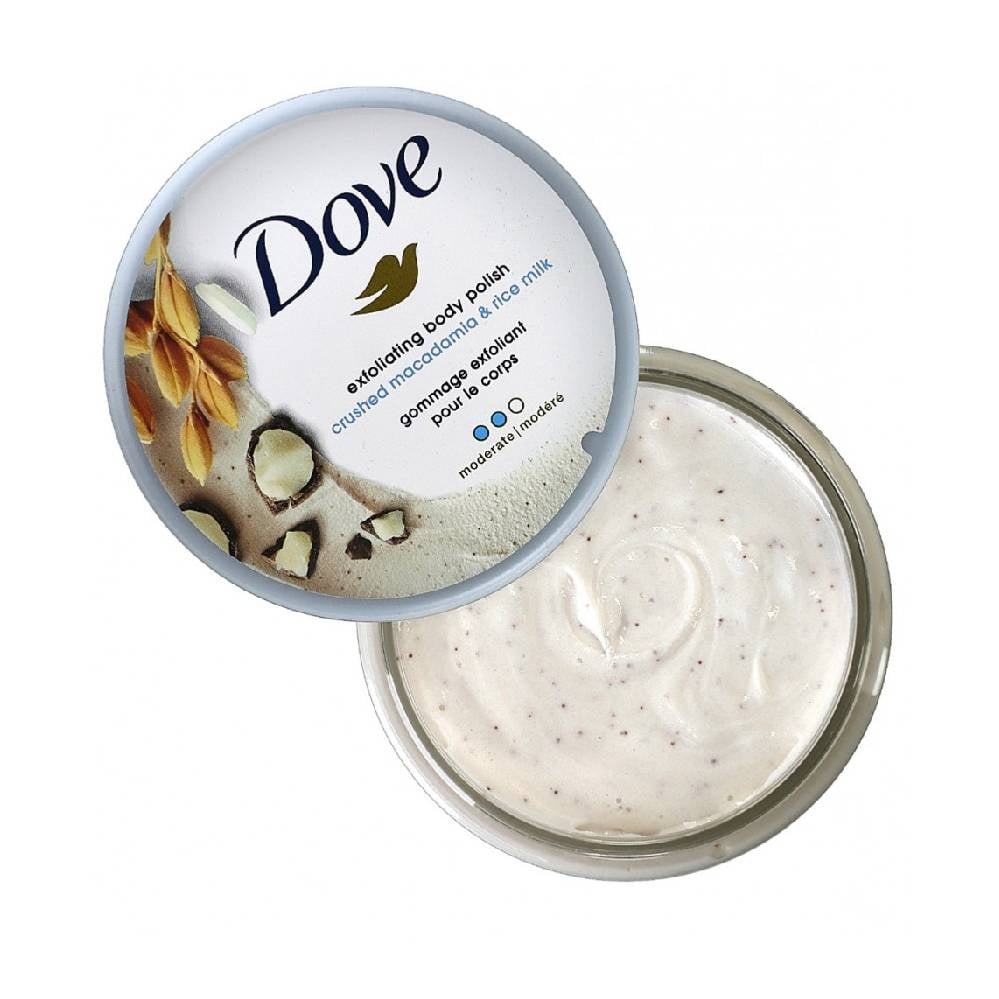 Dove Exfoliating Body Polish Crushed Macadamia & Rice Milk – Gentle Exfoliation for Silky Smooth Skin 298g - Image 2