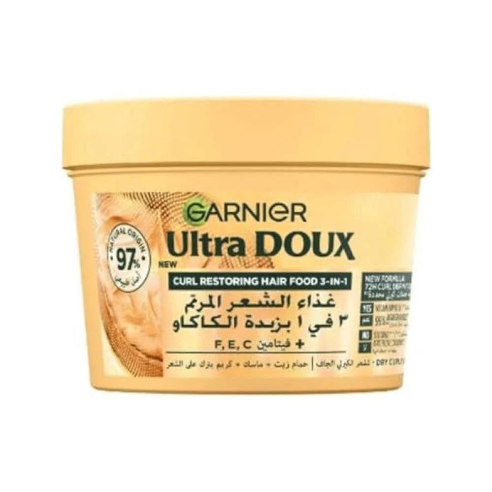 Garnier Ultra Doux Cocoa Butter Hair Food 3-in-1 – Curl Restoring Treatment for Curly Hair 390ML - Image 1