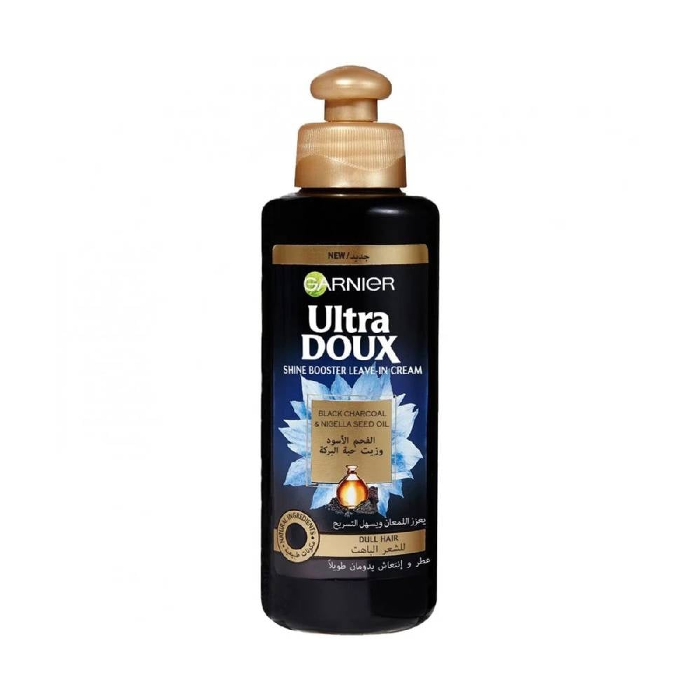 Garnier Ultra Doux Shine Booster Leave-In Cream with Black Charcoal & Nigella Seed Oil – Nourishment and Shine for Dull Hair 200ML - Image 1