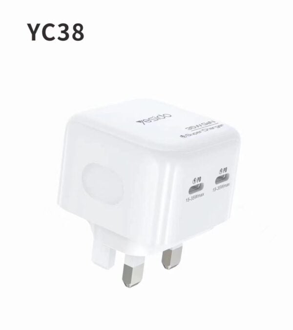 شاحن جداري 35واط / 2منفذ تايب سي YC38 - صورة 1