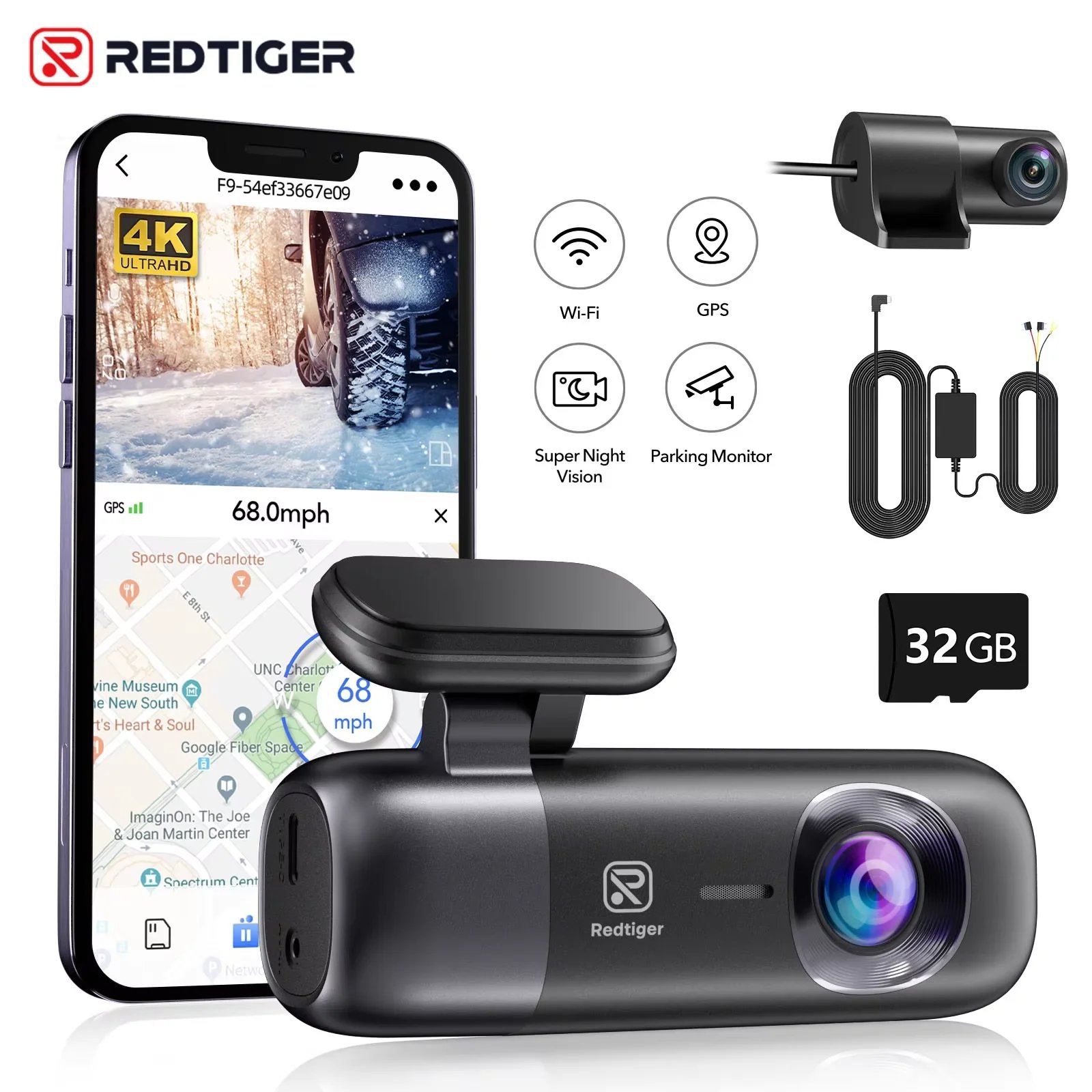 REDTIGER F9 Dash Cam 4K Front and Rear WiFi GPS Car Camera for Parking Mode Car Dvr for Night Vision Car Recorder By App Control - Image 8