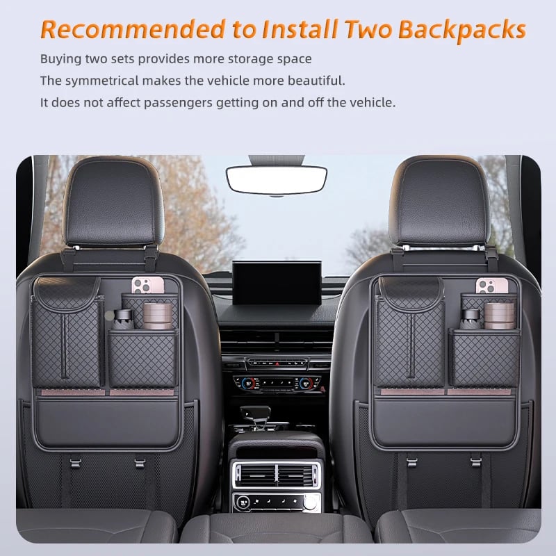 Car Seat Back Organizer with Tissue Holder - Rhombic Pattern Leather Storage Bag, Universal Multi-Pocket Car Backseat Organizer - Image 6