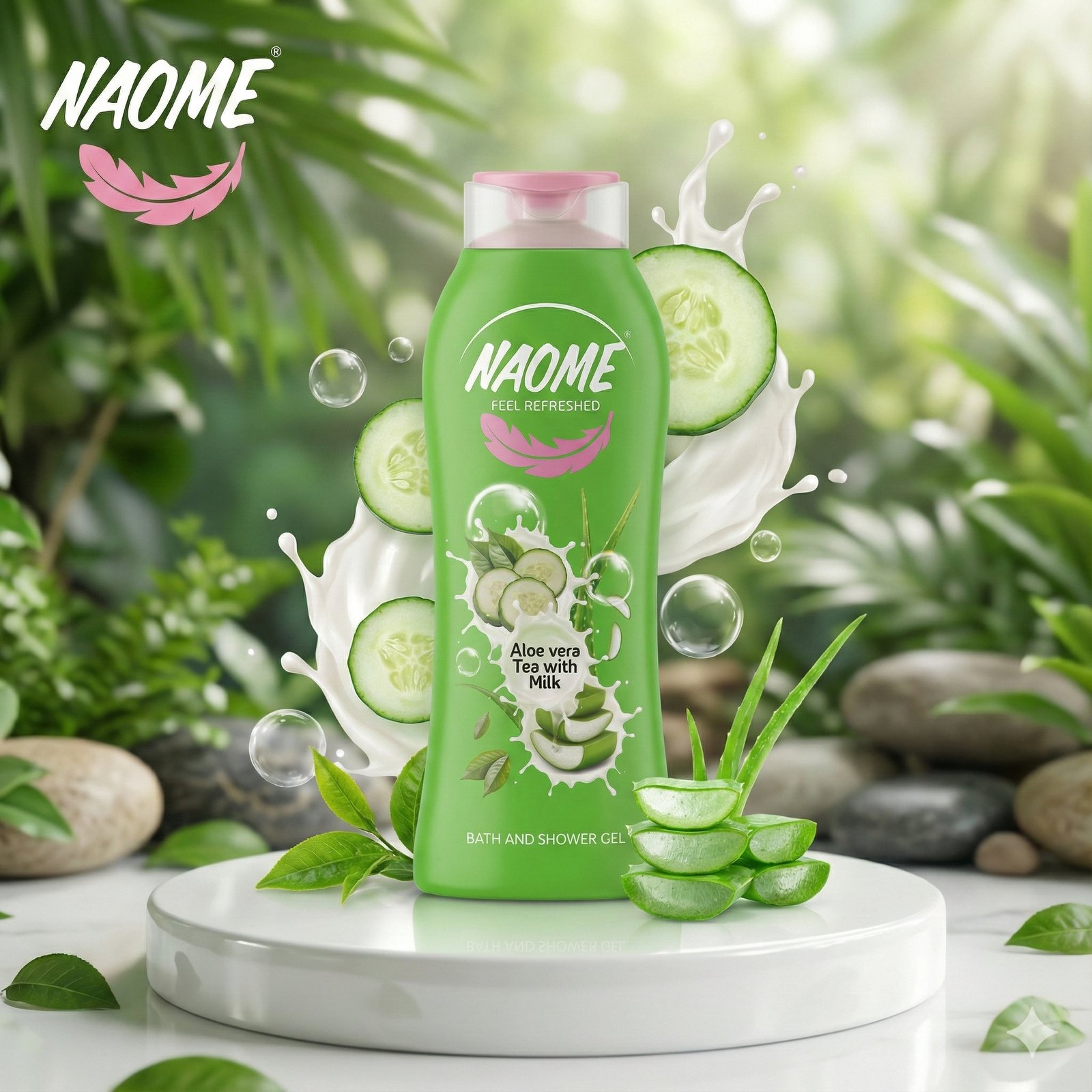 Naome Shower Gel Aloe Vera Tea & Milk – 750 ml - Image 1