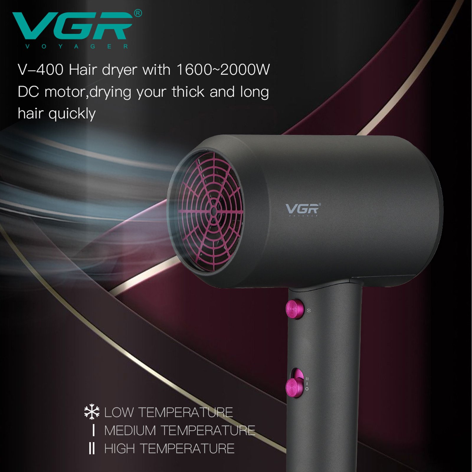 1 X 3 مجفف الشعر الاحترافي VGR V-400, 2000 واط - صورة 5