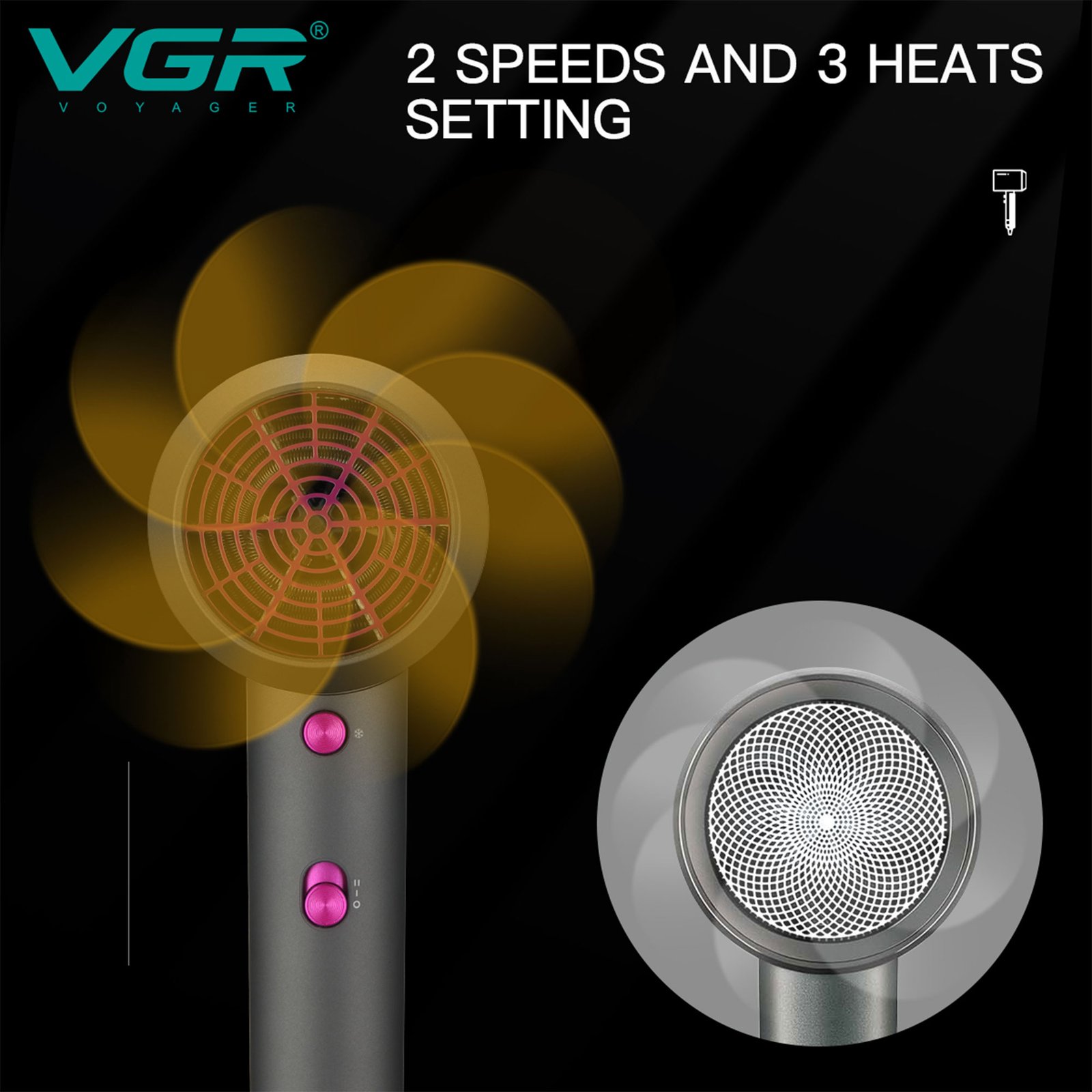 1 X 3 مجفف الشعر الاحترافي VGR V-400, 2000 واط - صورة 4