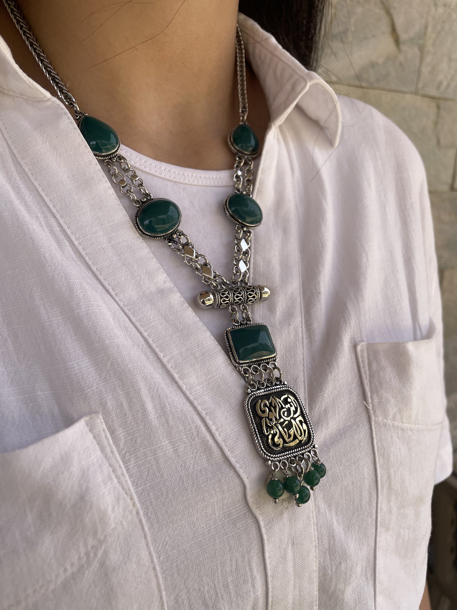 Green agate brass necklace - Image 2