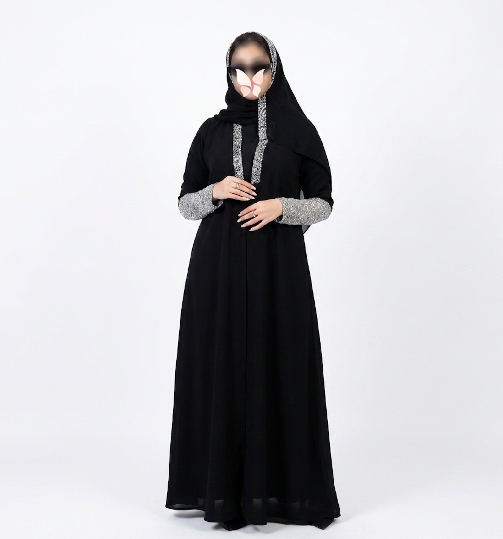 MN2601 - عباية كريب ملكي تدخيلة تل ابيض - صورة 1