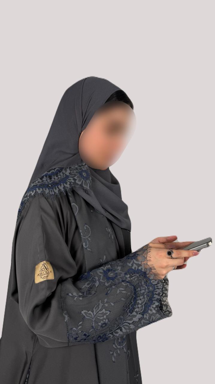 عباية كريب حرير مع دانتيل - صورة 4